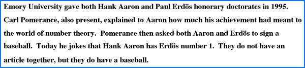Aaron and Erdos sign baseball